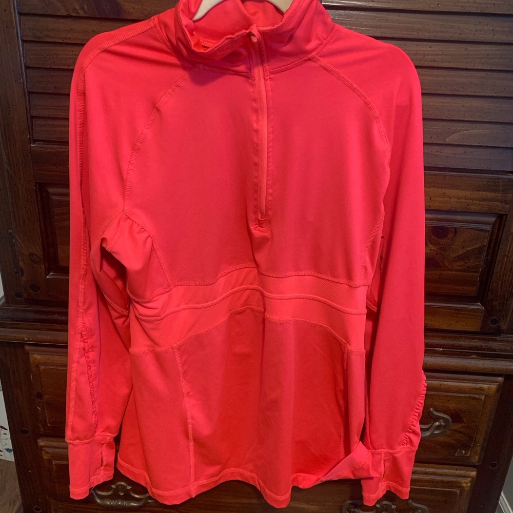 Preowned coverup Top pretty Coral color. 3/4 zip up.